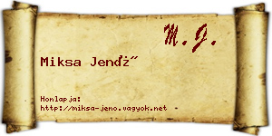 Miksa Jenő névjegykártya